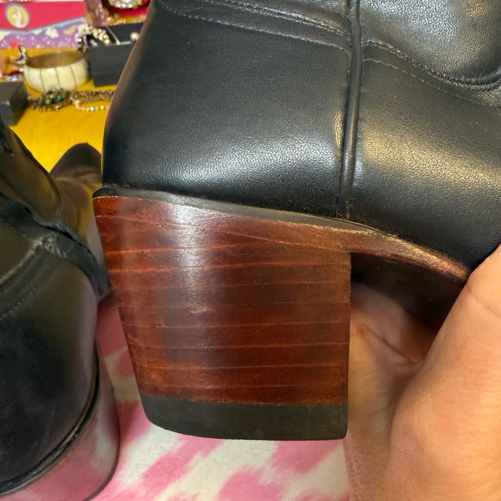 Tecovas The Daisy Black Cowhide Leather Western Ankle Boots w/ Stacked Heel 9 - Picture 5 of 14
